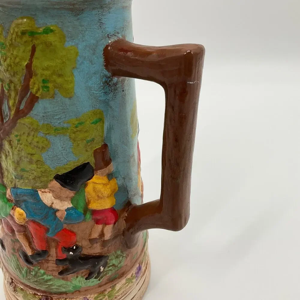 Vintage Beer Stein Les Schirz Kurhaus German Style Raised Relief Folk Ceramic